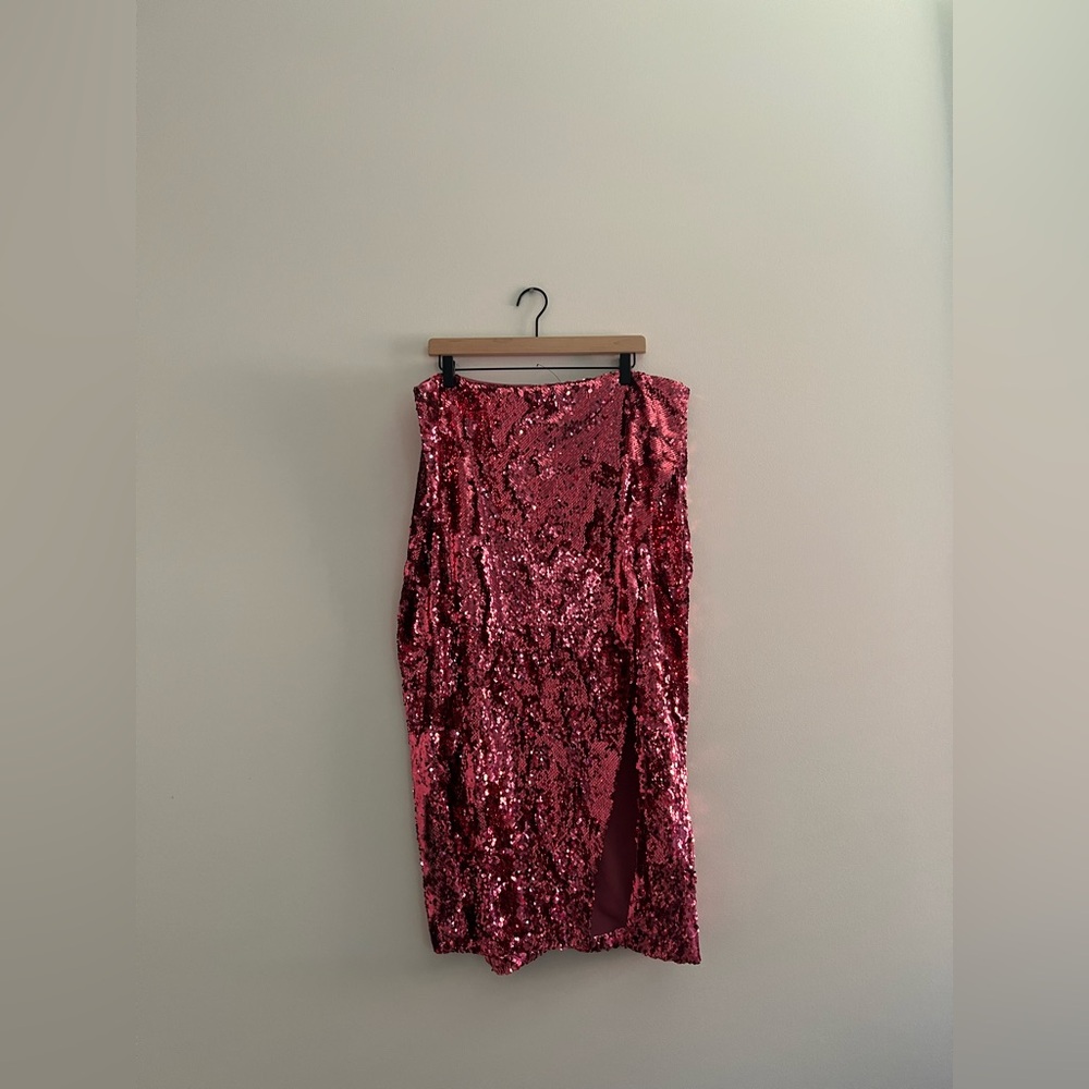 Eloquii Pink Sequins Column Midi Skirt with High Slit Size 18 - Picture 4 of 8
